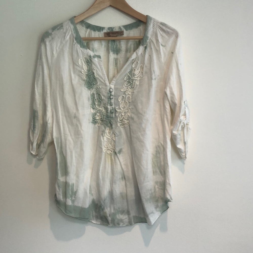 Vintage America Blues boho tie dye top size small sage green and white